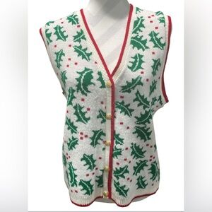 Company Collection Green and White Cardigan Vintage Christmas Sweater Size M